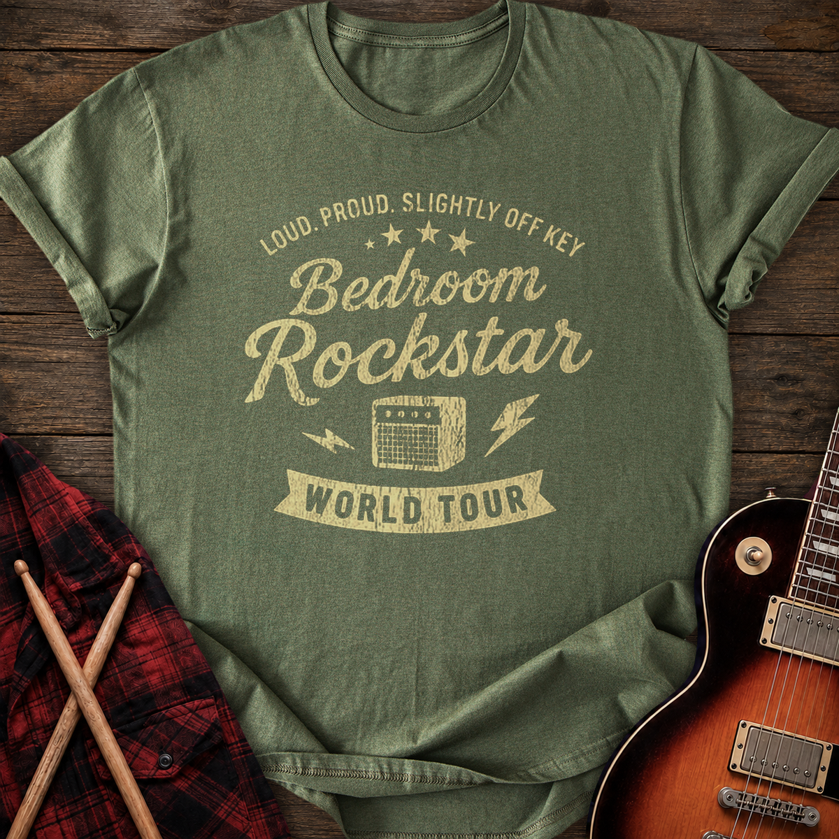 SOUNDOSE Bedroom Rockstar T-Shirt — Military Green t-shirt