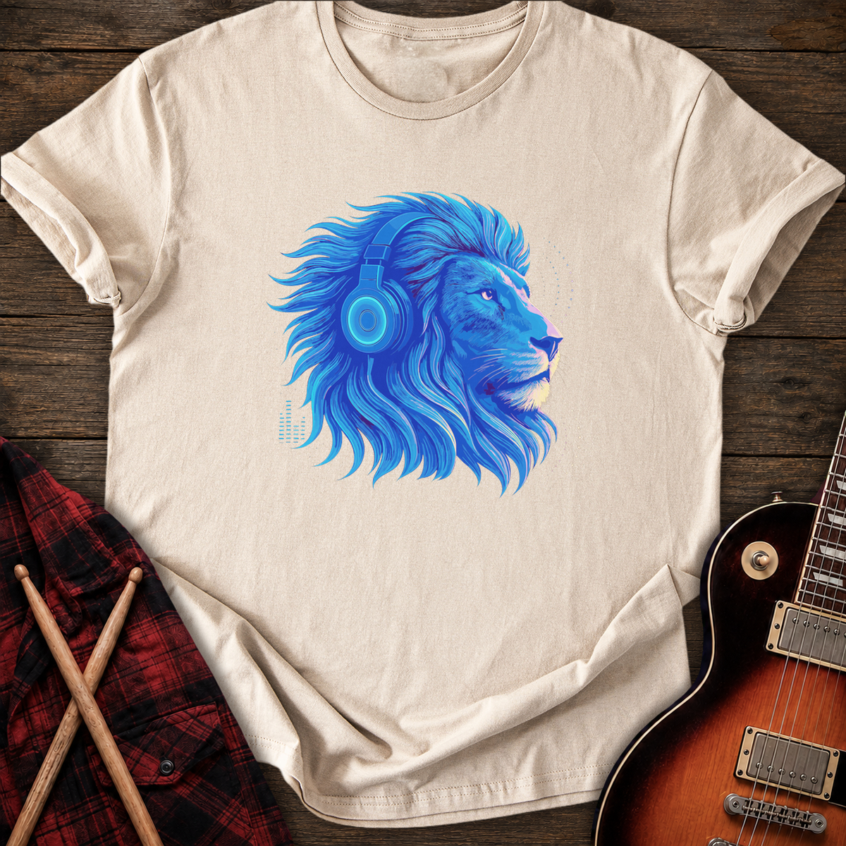 SOUNDOSE Blue Lion T-Shirt — Sand t-shirt