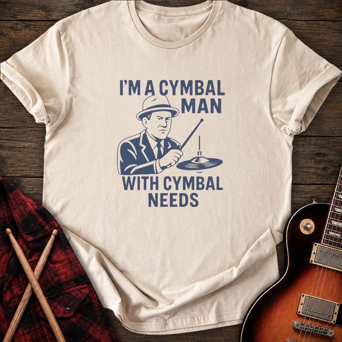 SOUNDOSE Cymbal Man T-Shirt — Sand t-shirt