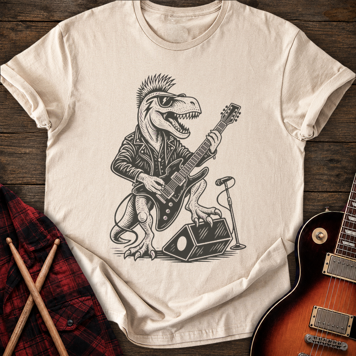 SOUNDOSE Dino Shredder T-Shirt — Sand t-shirt
