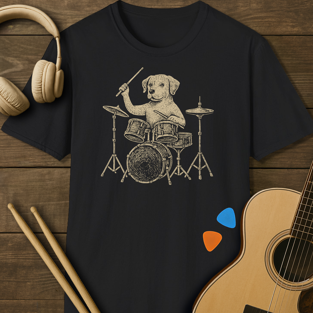 SOUNDOSE Dog Drummer T-Shirt — Black t-shirt