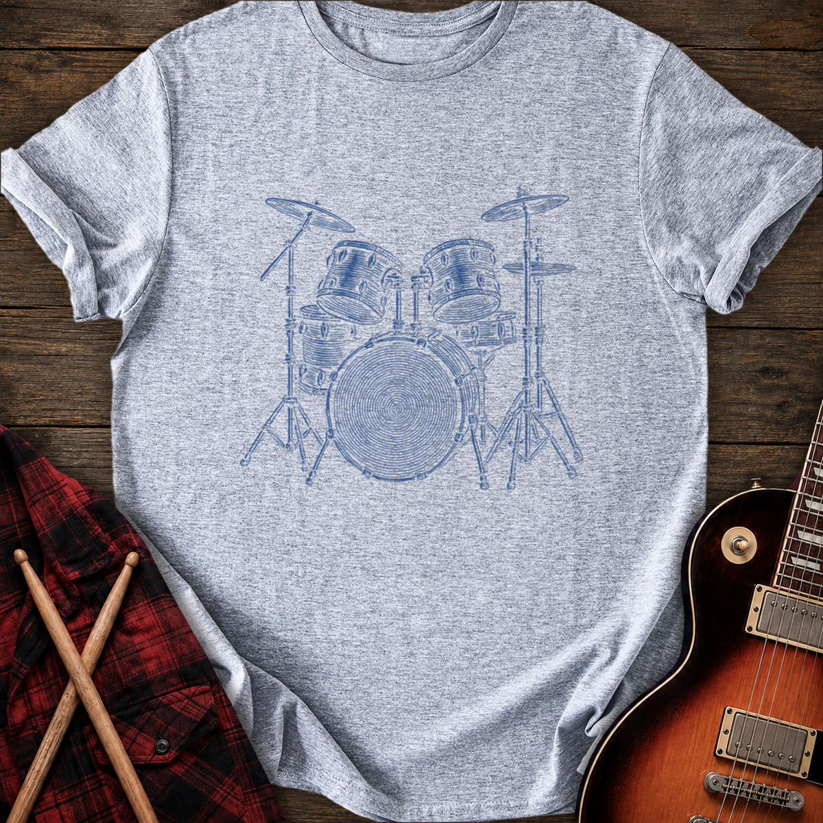 SOUNDOSE Drumkit Illustration T-Shirt — Sport Grey t-shirt