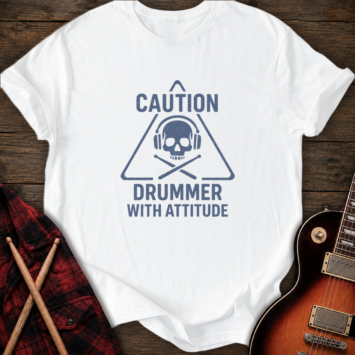 SOUNDOSE Drummer Caution T-Shirt — White t-shirt