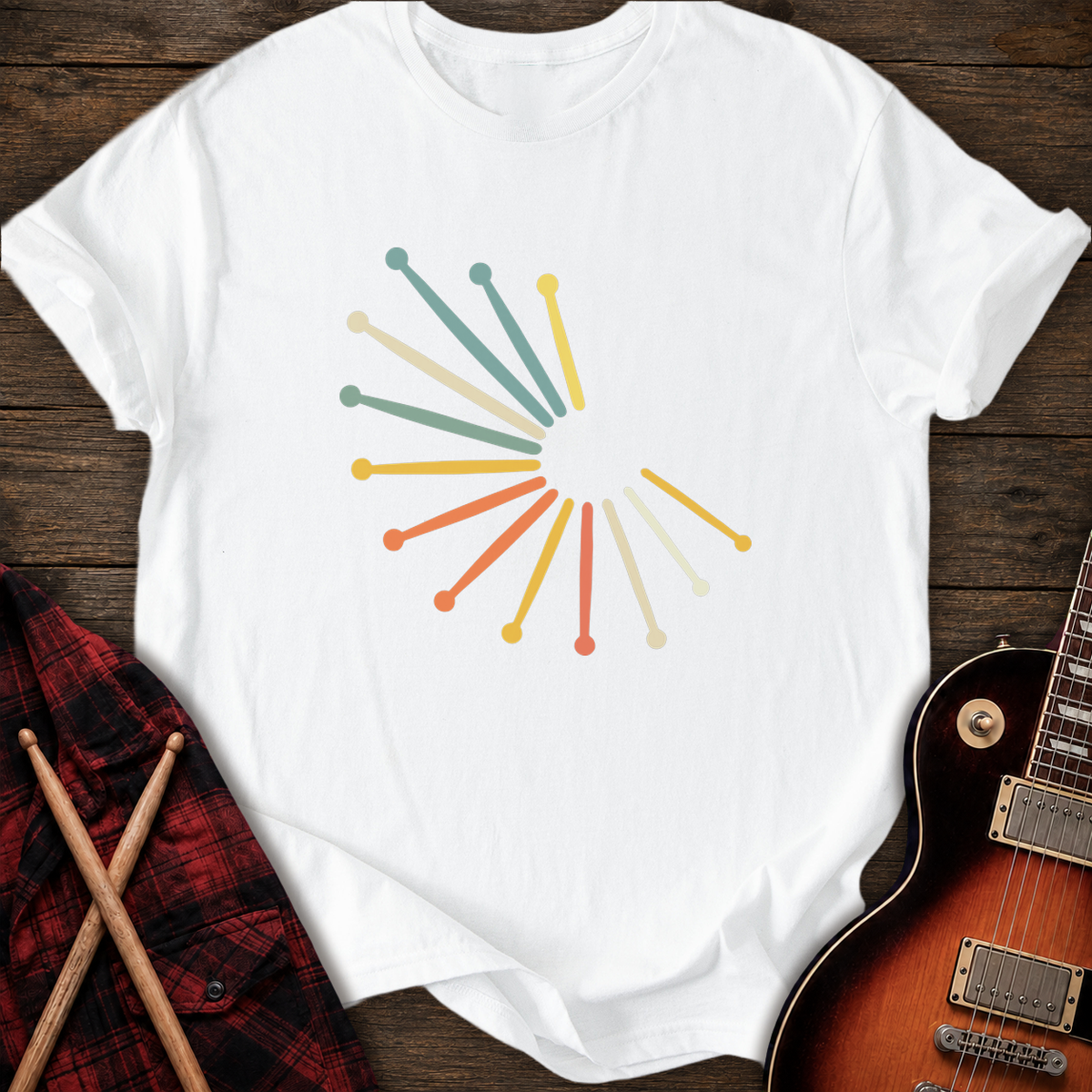 SOUNDOSE Drumsticks Spiral T-Shirt — White t-shirt