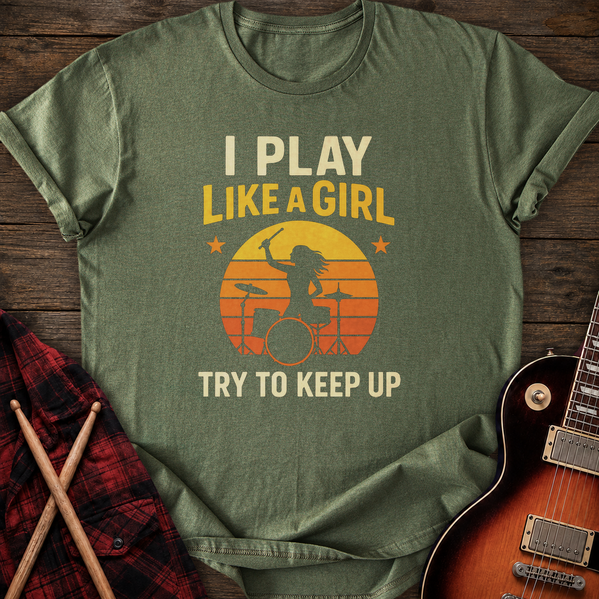 SOUNDOSE Girl Drummer T-Shirt — Military Green t-shirt