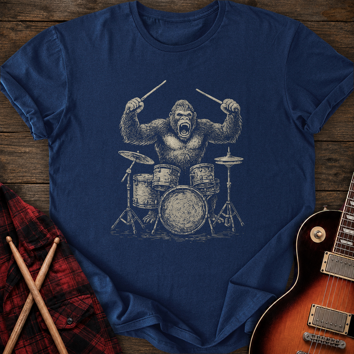 SOUNDOSE Gorilla Drummer T-Shirt โ Navy t-shirt