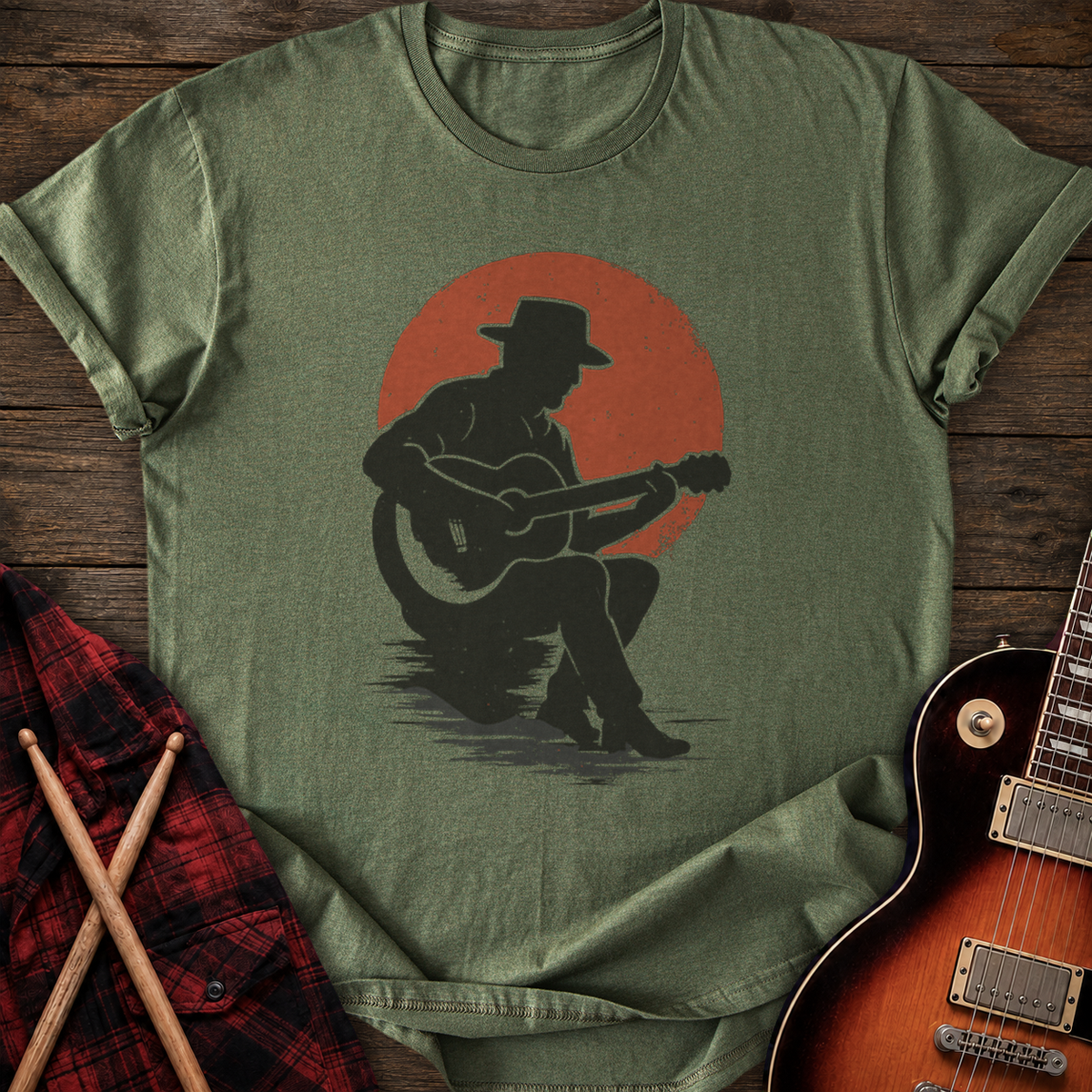 SOUNDOSE Guitar Silhouette T-Shirt โ Military Green t-shirt