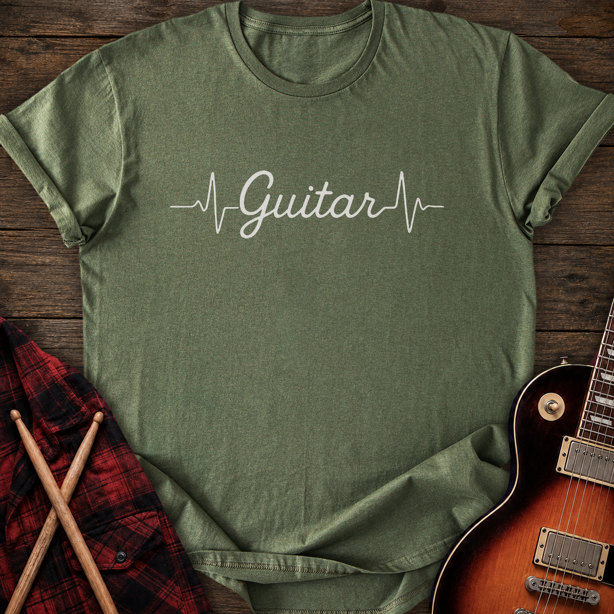 SOUNDOSE Heartbeat Guitar T-Shirt — Military Green t-shirt