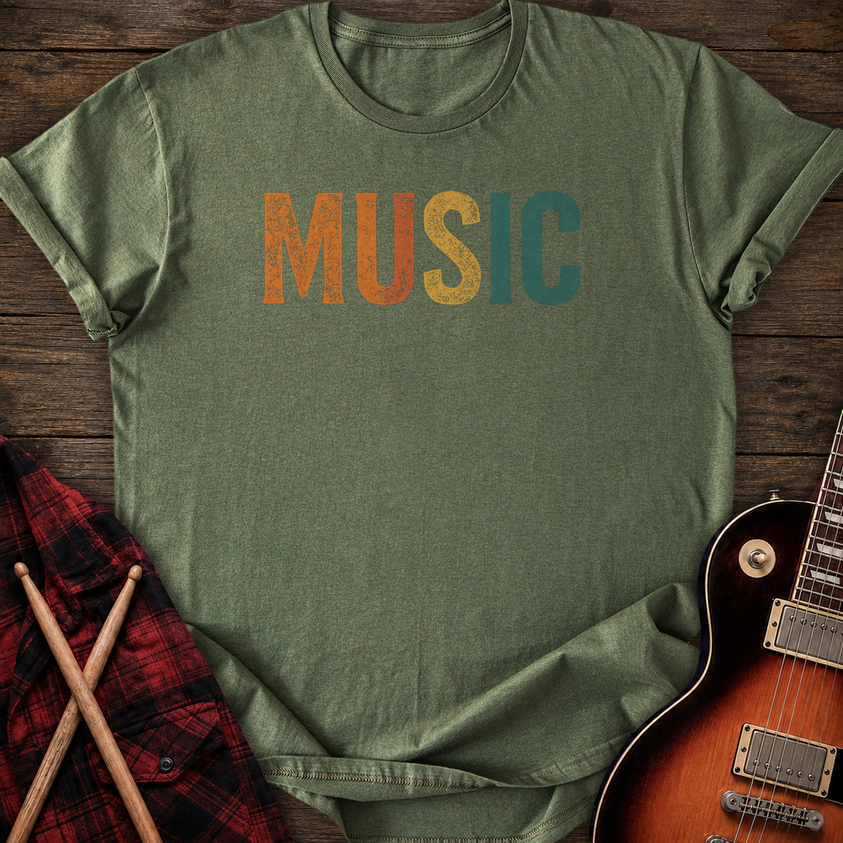 SOUNDOSE Music Retro T-Shirt — Military Green t-shirt
