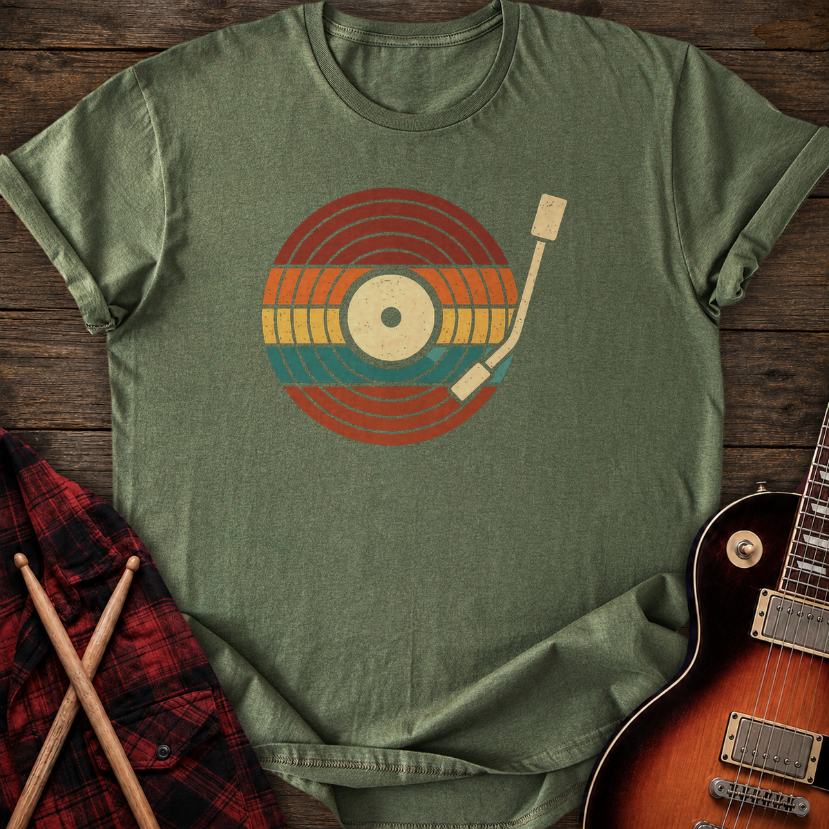 SOUNDOSE Retro Vinyl T-Shirt — Military Green t-shirt