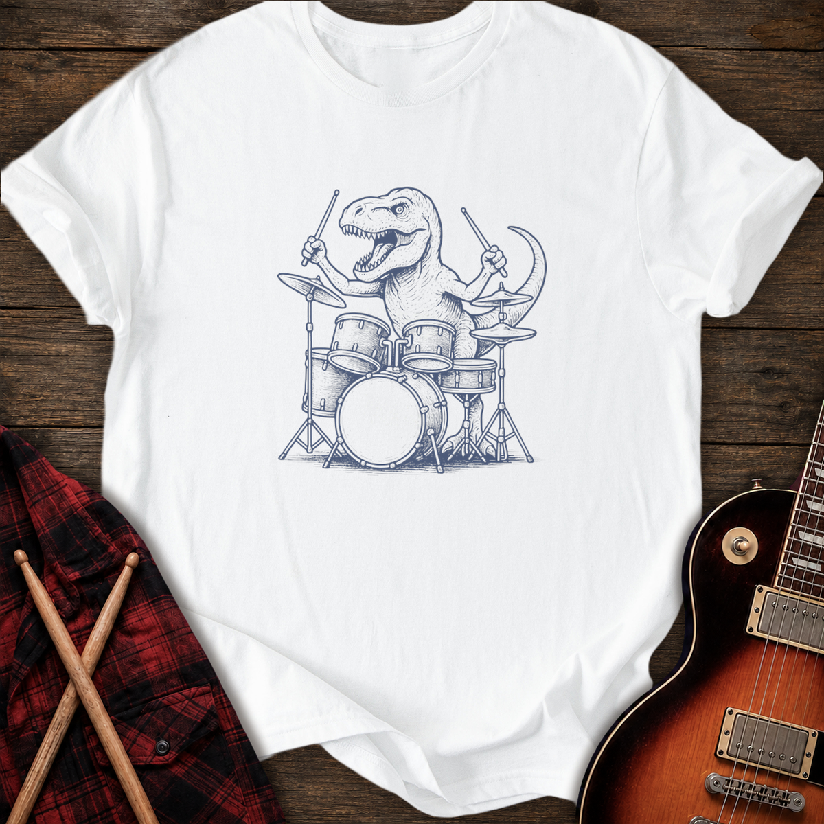 SOUNDOSE T-Rex Drum T-Shirt — White t-shirt