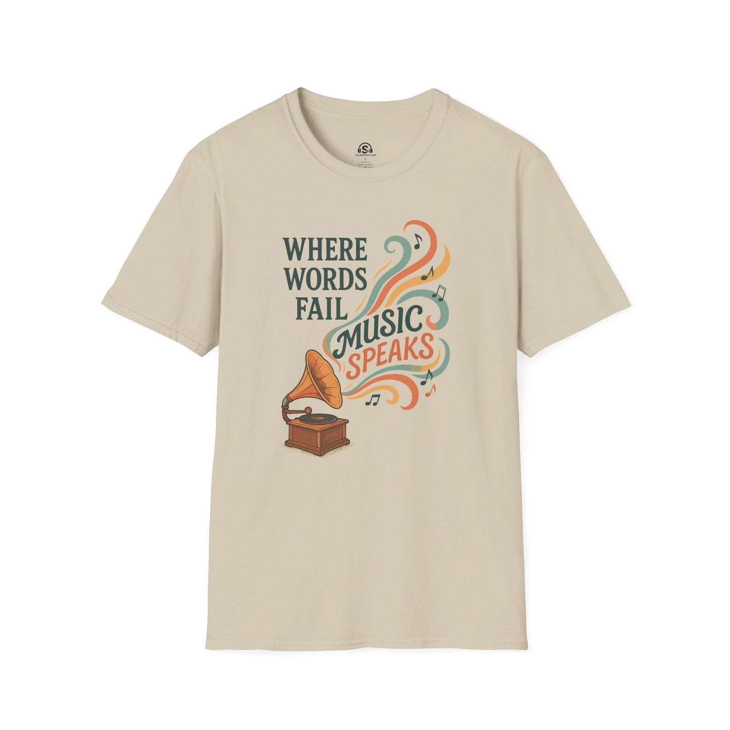 Words Music T-Shirt – Sand front view