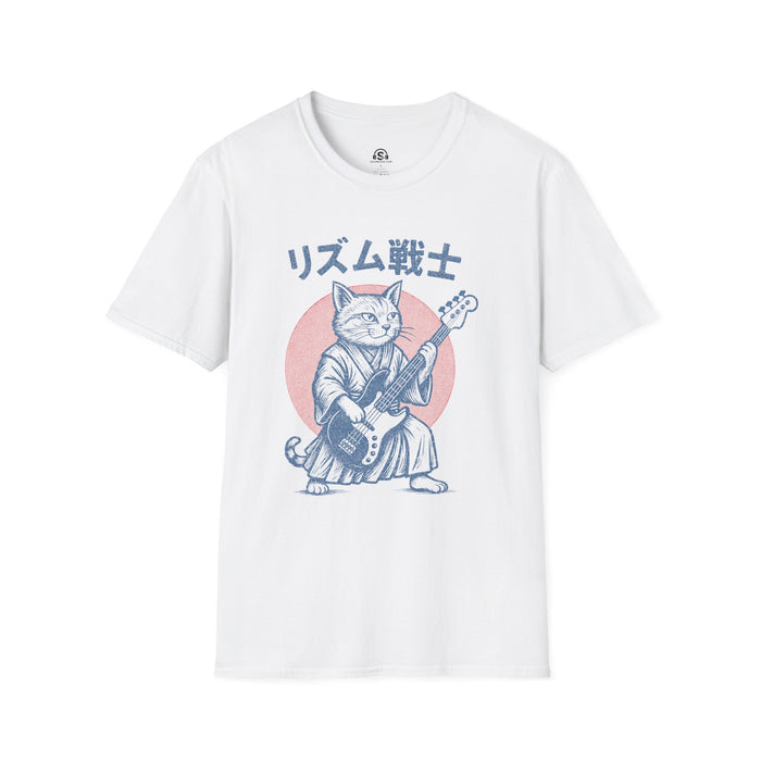 Bass Samurai T-Shirt in White. "Rhythm Warrior"