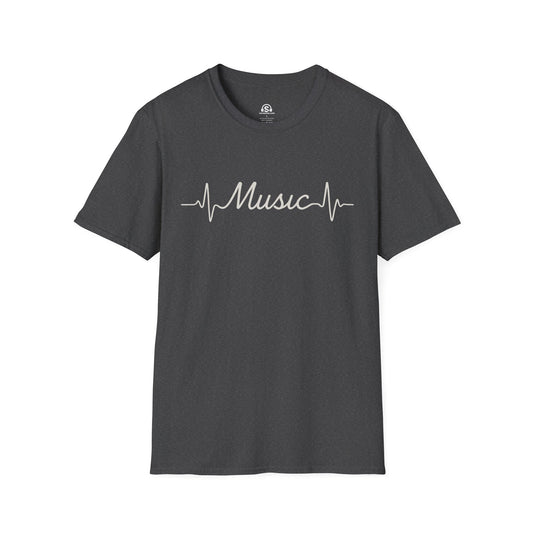 Heartbeat Music T-Shirt – Dark Heather front view
