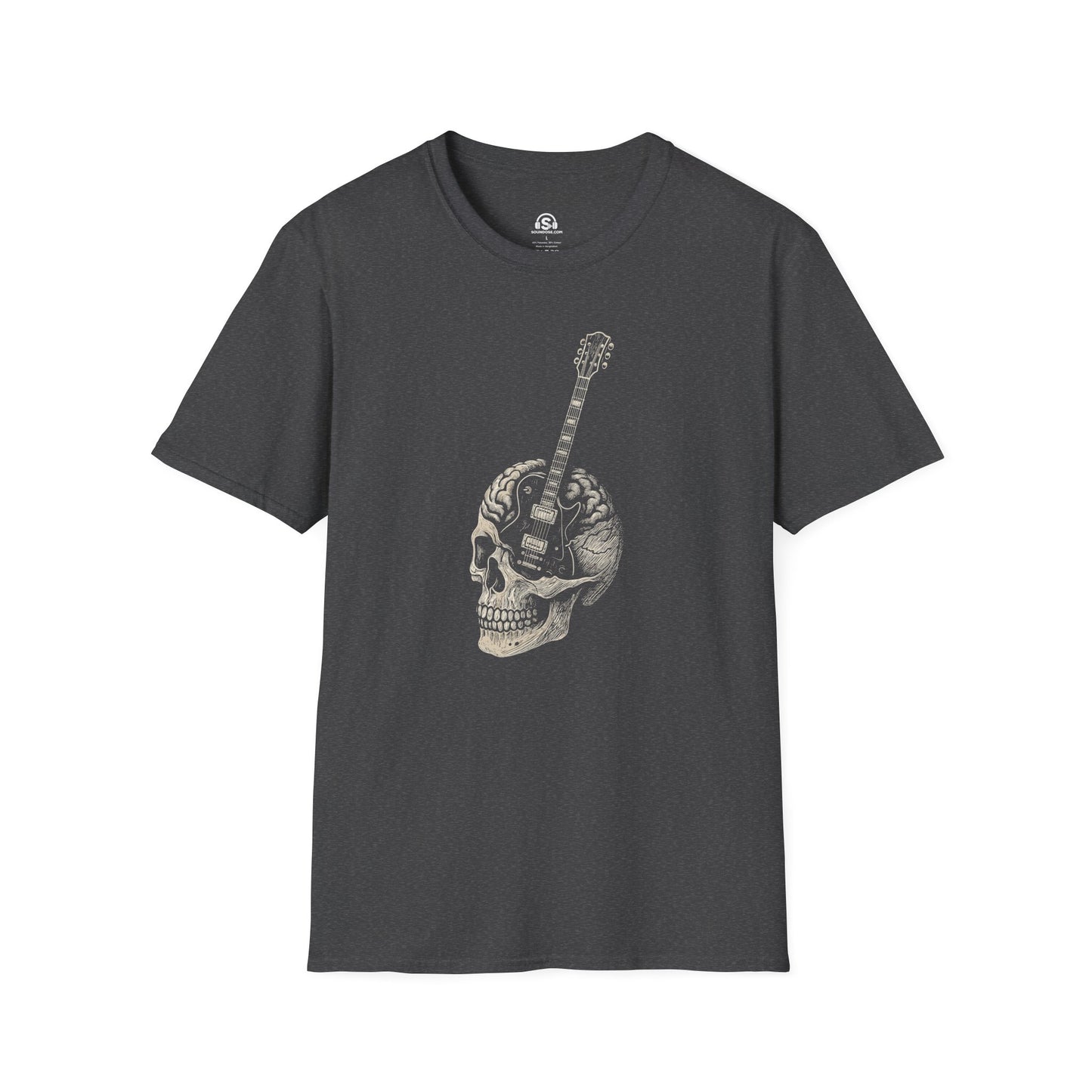 Skull Guitar T-Shirt – Dark Heather front view