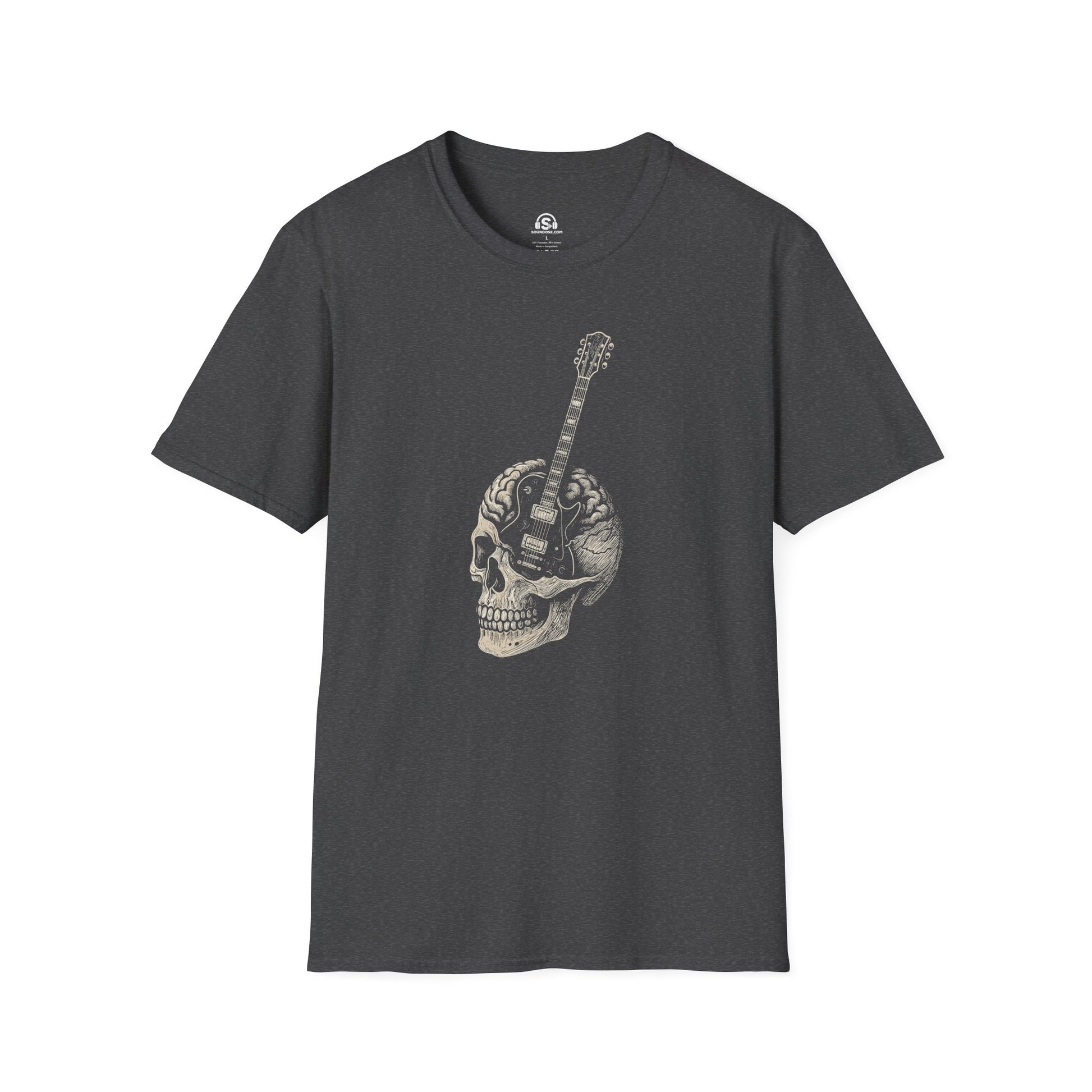 Skull Guitar T-Shirt – Dark Heather front view