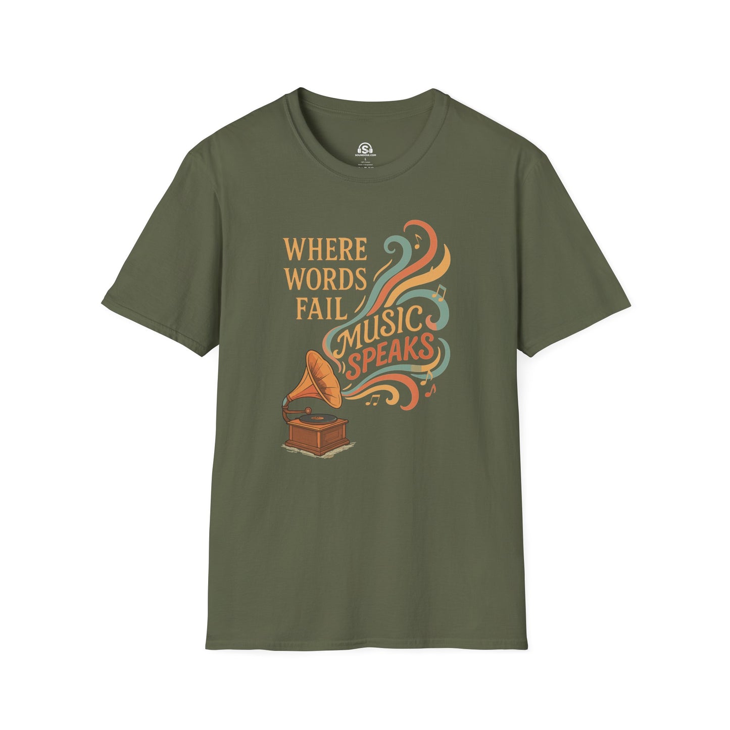Words Music T-Shirt – Military Green front view