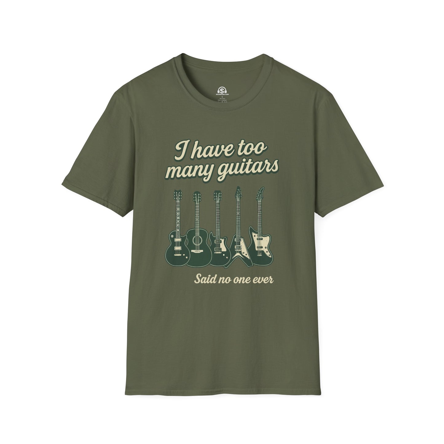 Many Guitars T-Shirt – Military Green front view