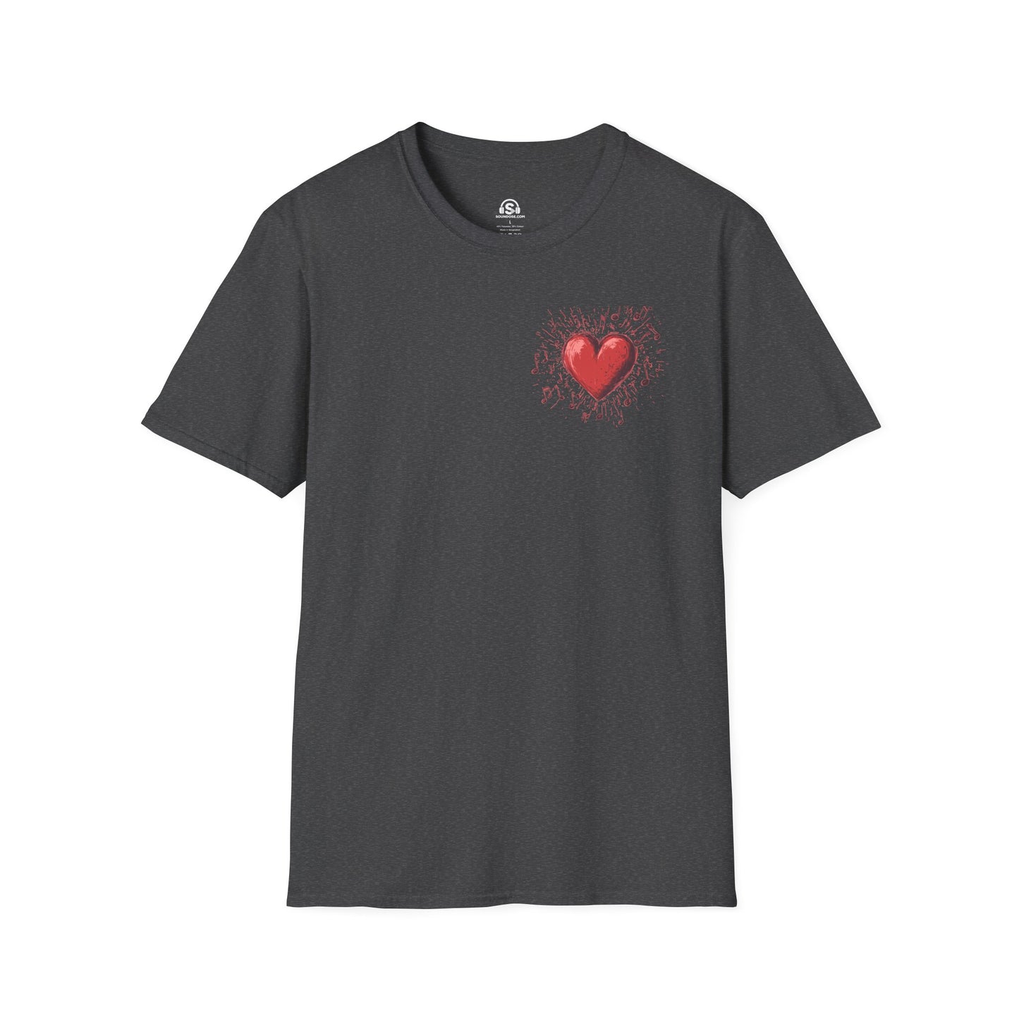 Musical Heart T-Shirt – Dark Heather front view