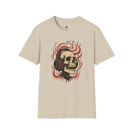 Skull Headphones T-Shirt – Sand front view