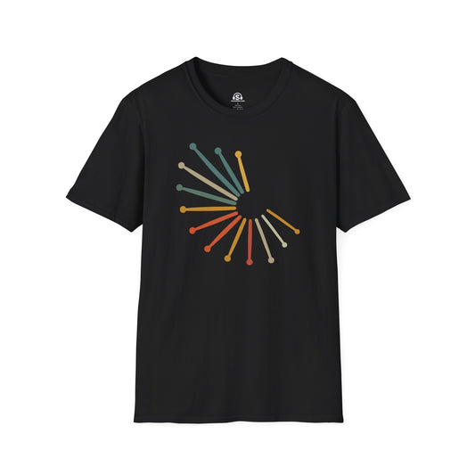 Drumsticks Spiral T-Shirt in Black. A hypnotic spiral of drumsticks. Stare long enough and you'll start counting in 7/8.