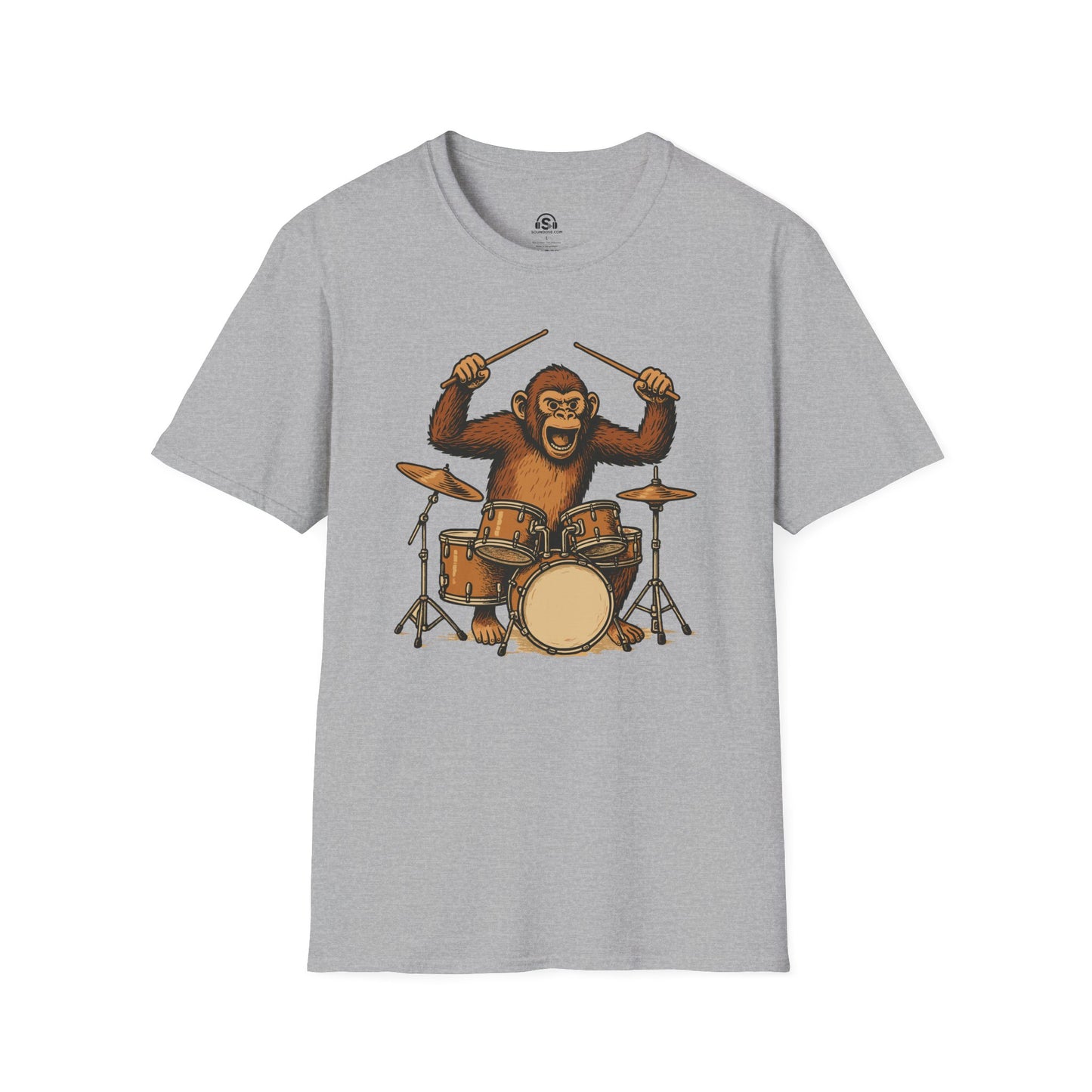 Monkey Drummer T-Shirt – Sport Grey front view
