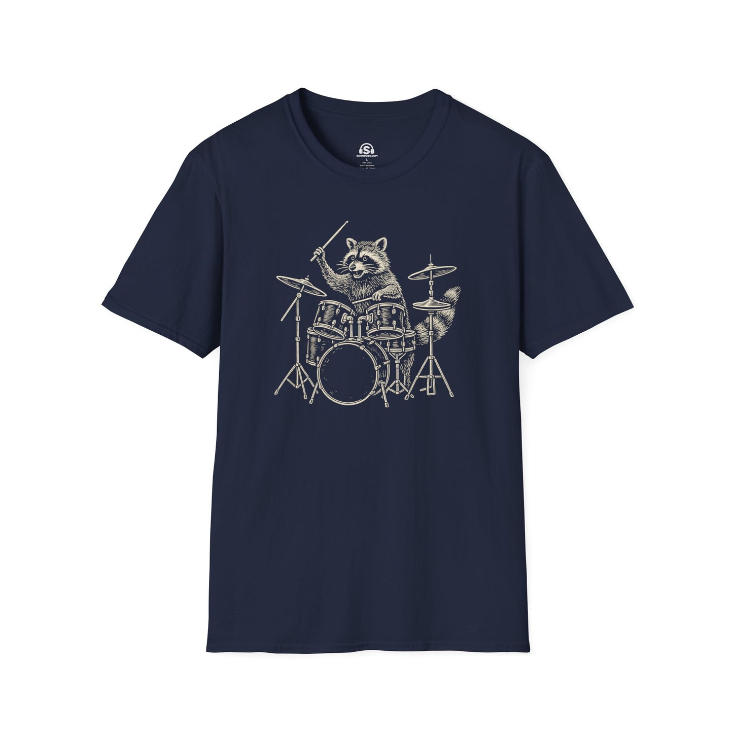 Raccoon Drummer T-Shirt – Navy front view