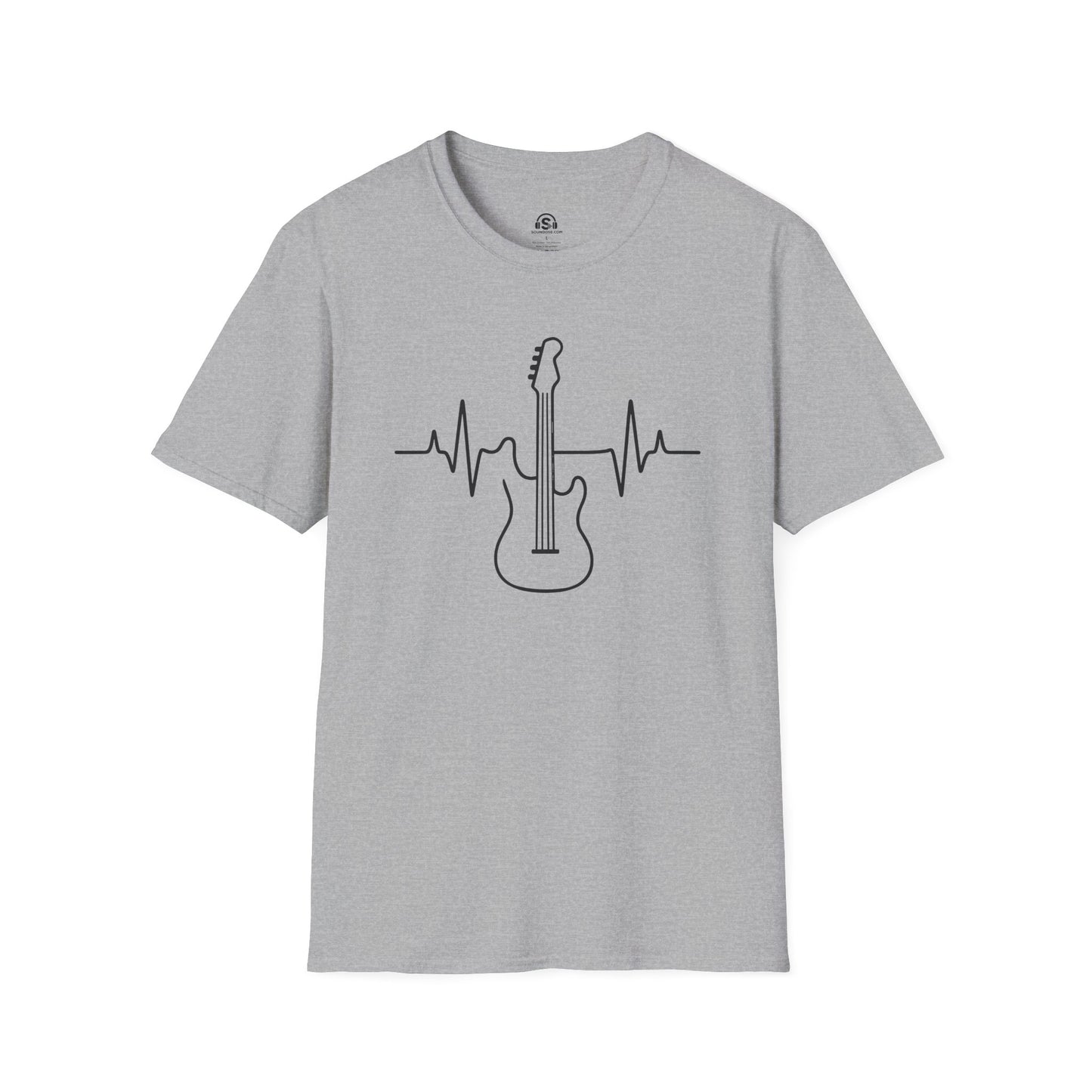 Bass Pulse T-Shirt in Sport Grey. A heartbeat drawn in one continuous line, straight through a bass, cardiology for players.