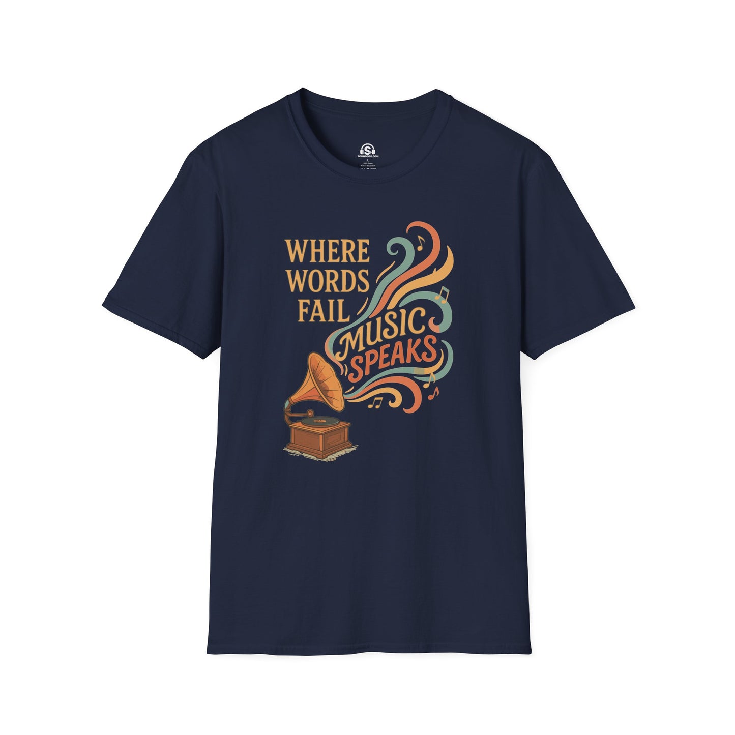 Words Music T-Shirt – Navy front view