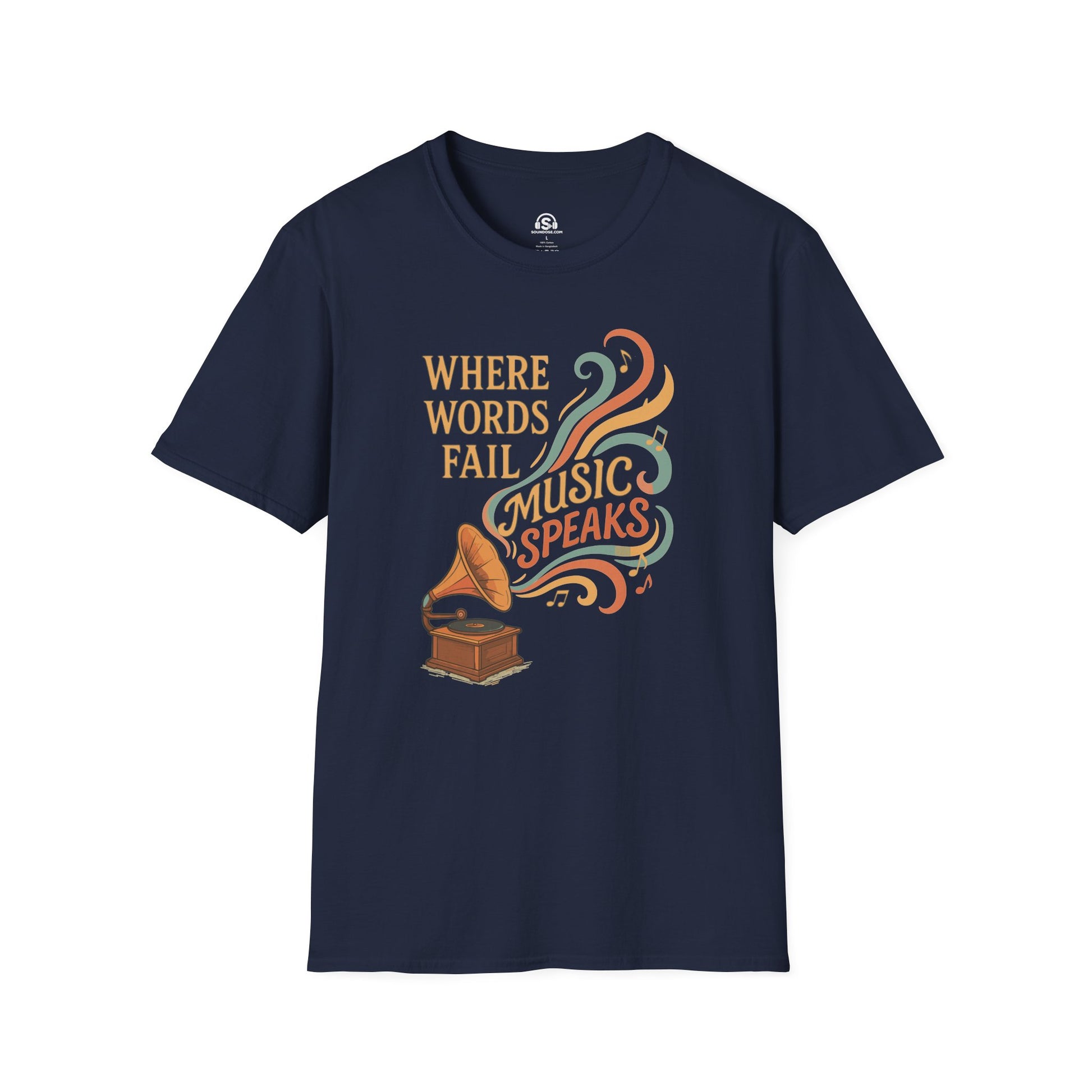 Words Music T-Shirt – Navy front view
