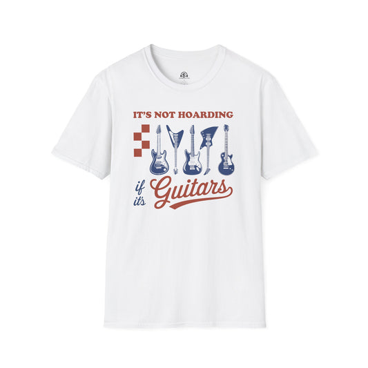 Guitar Hoarding T-Shirt in White. "It's Not Hoarding If It's Guitars"