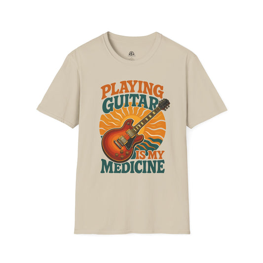 Guitar Medicine T-Shirt in Sand. "Playing Guitar Is My Medicine"