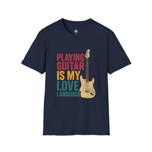 Guitar Language T-Shirt in Navy. "Playing Guitar Is My Love Language"