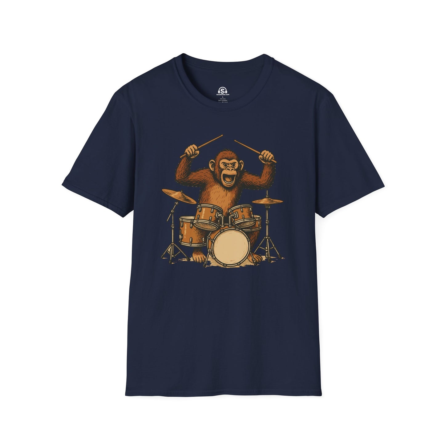 Monkey Drummer T-Shirt – Navy front view