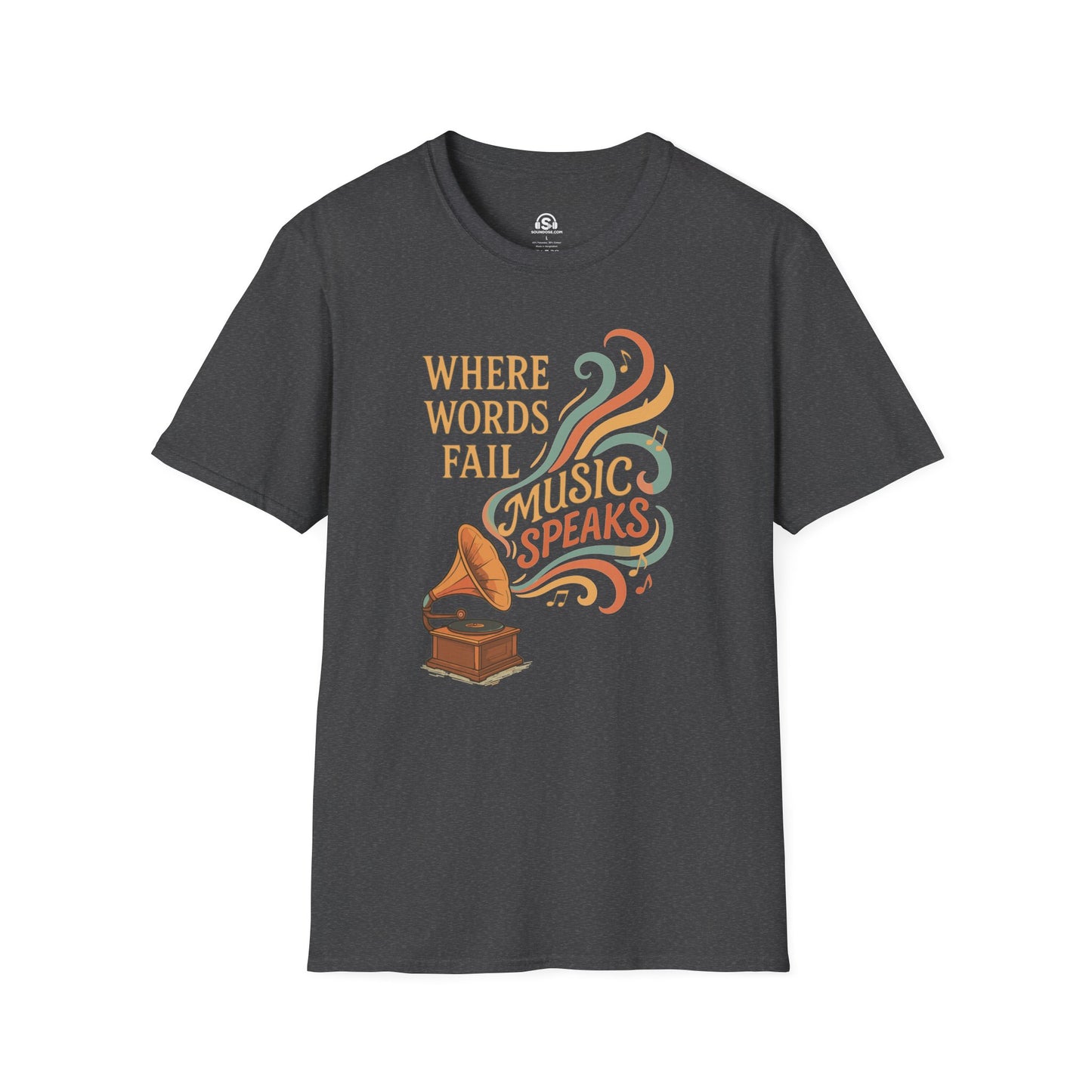 Words Music T-Shirt – Dark Heather front view