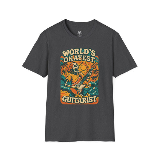 World’s Okayest T-Shirt in Dark Heather. "World's Okayest Guitarist"