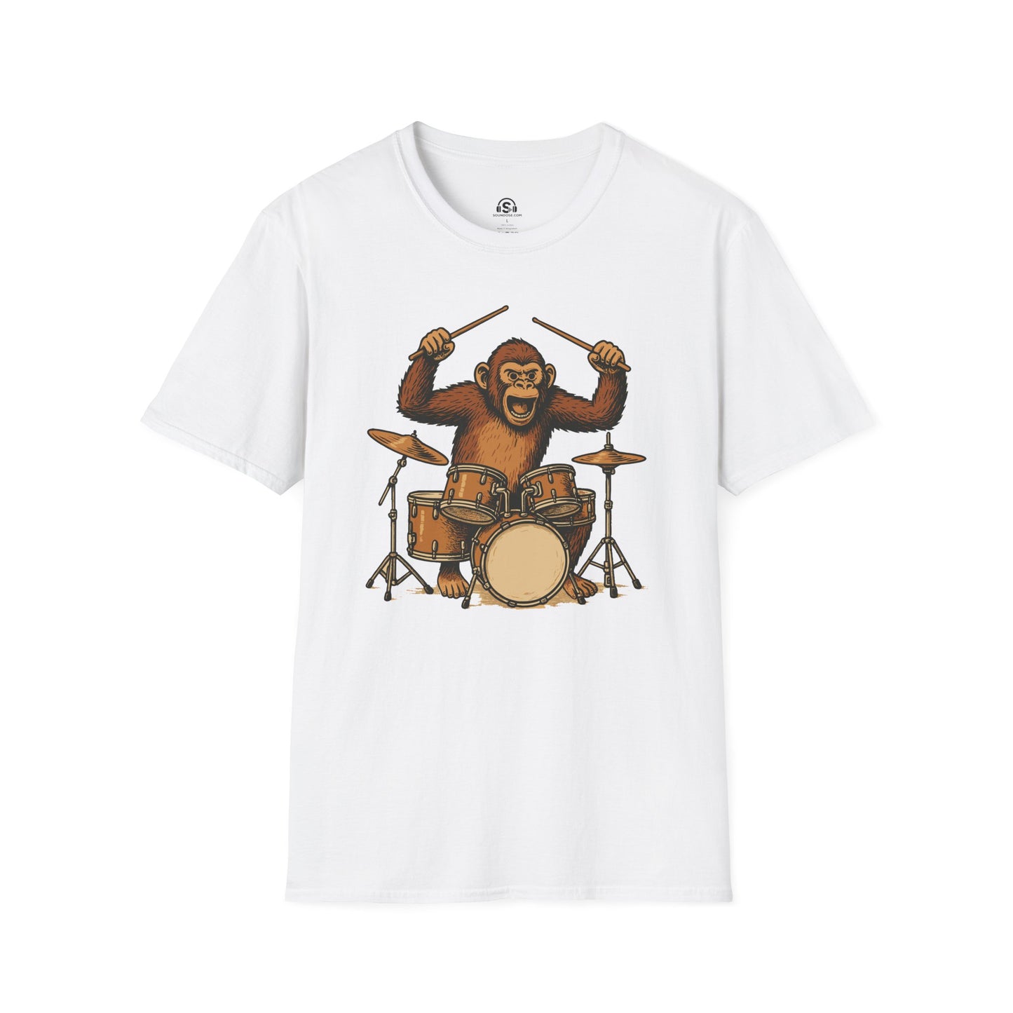 Monkey Drummer T-Shirt – White front view