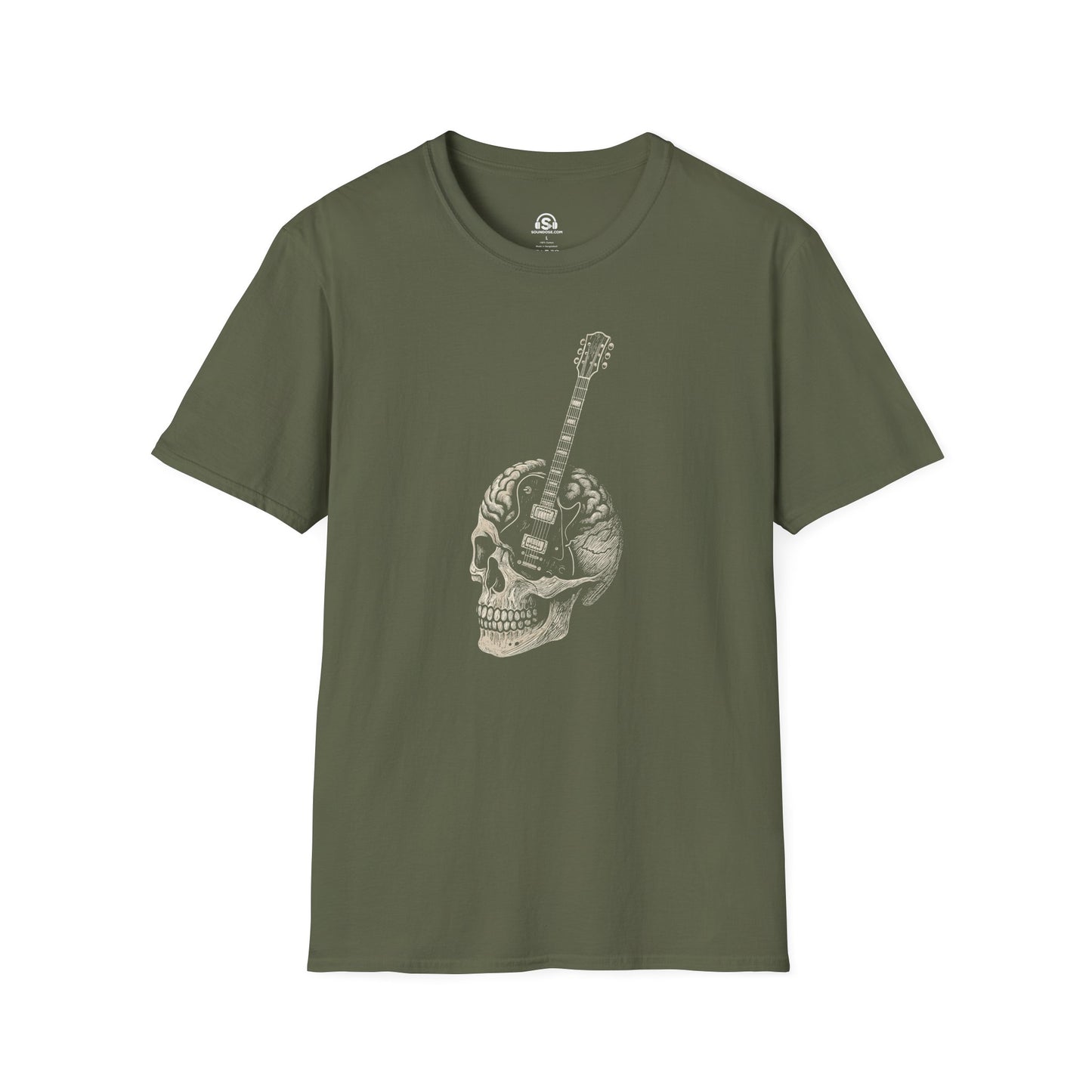 Skull Guitar T-Shirt – Military Green front view