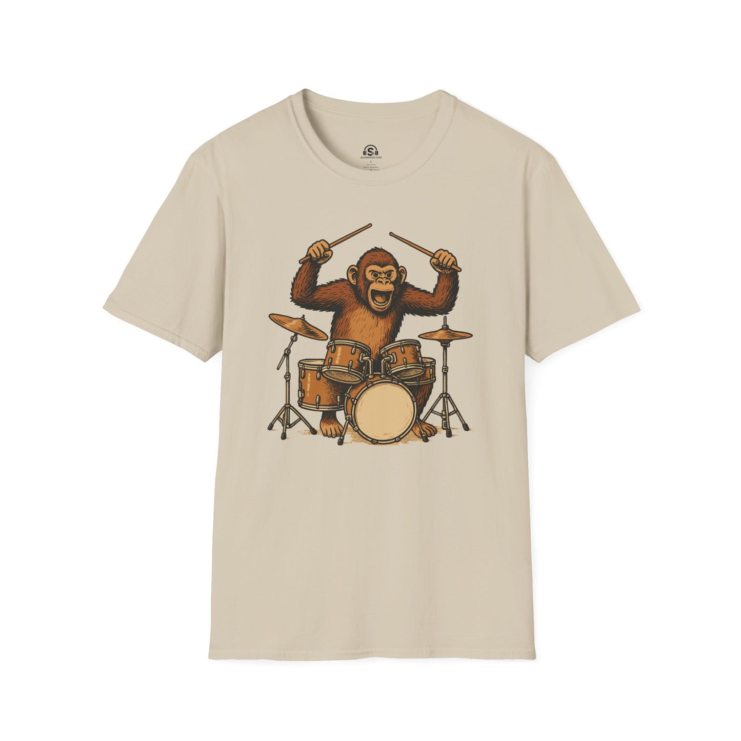 Monkey Drummer T-Shirt – Sand front view