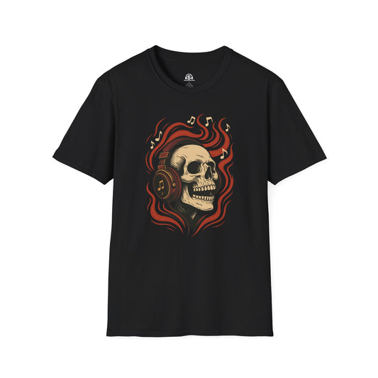 Skull Headphones T-Shirt – Black front view
