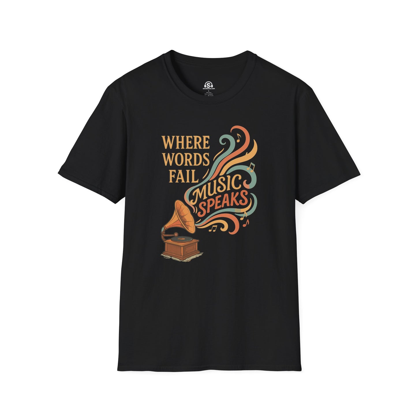 Words Music T-Shirt – Black front view