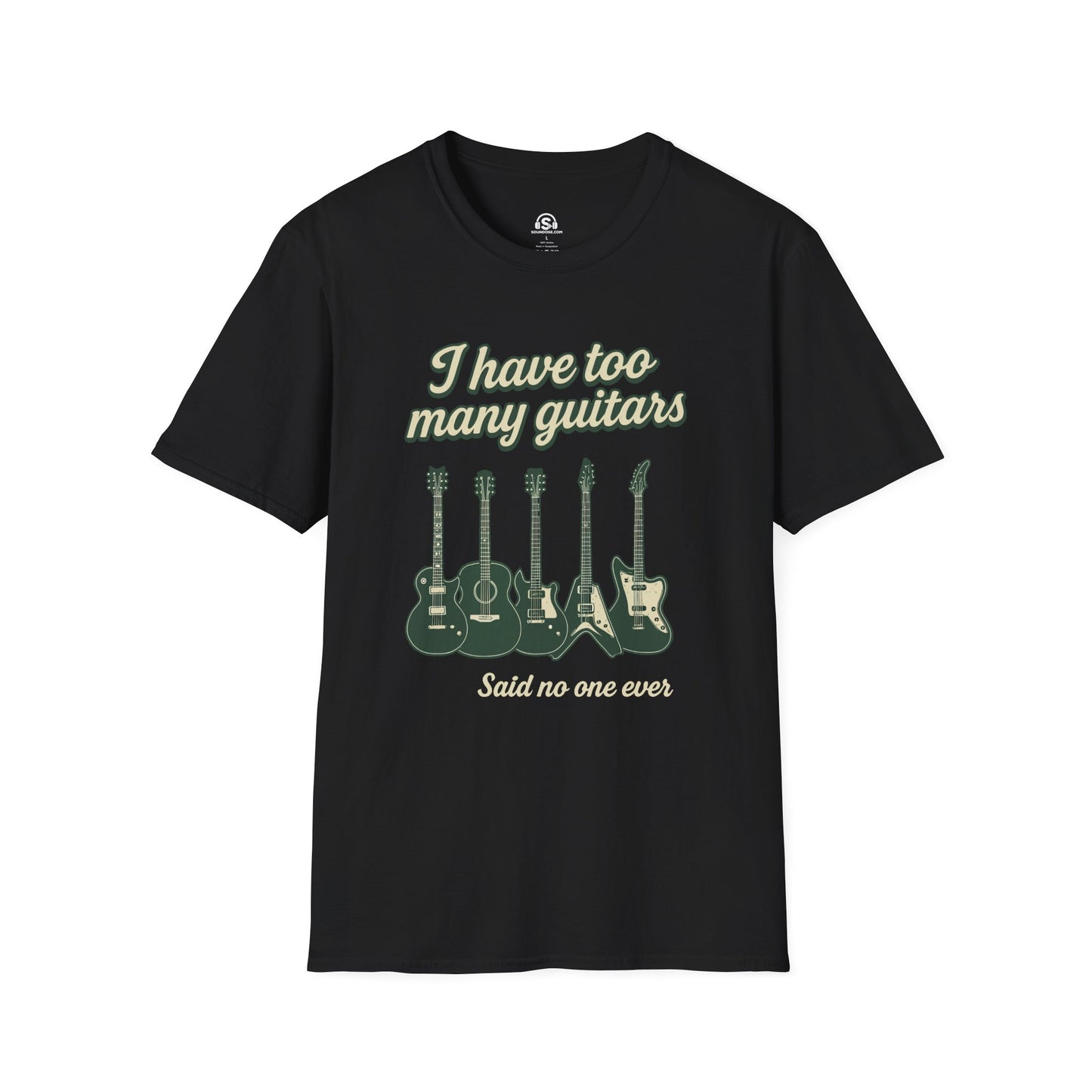 Many Guitars T-Shirt – Black front view
