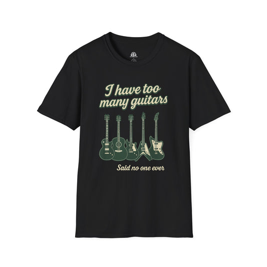 Many Guitars T-Shirt in Black. "I have too many guitars", said no one ever.