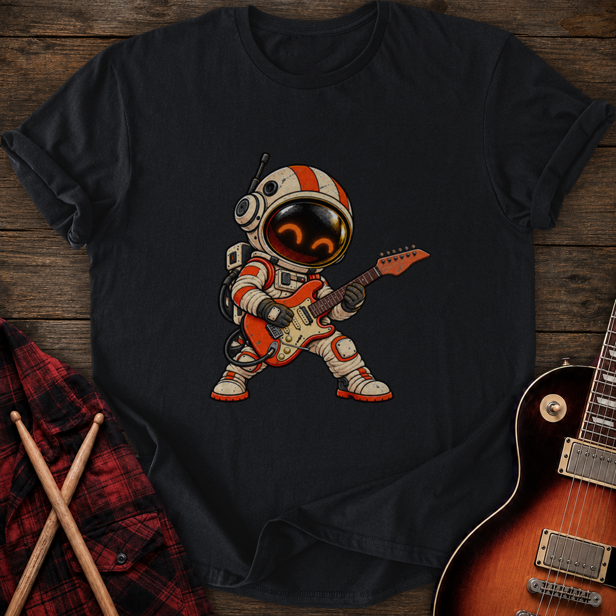 SOUNDOSE Alien Astronaut Guitarist T-Shirt — Black t-shirt