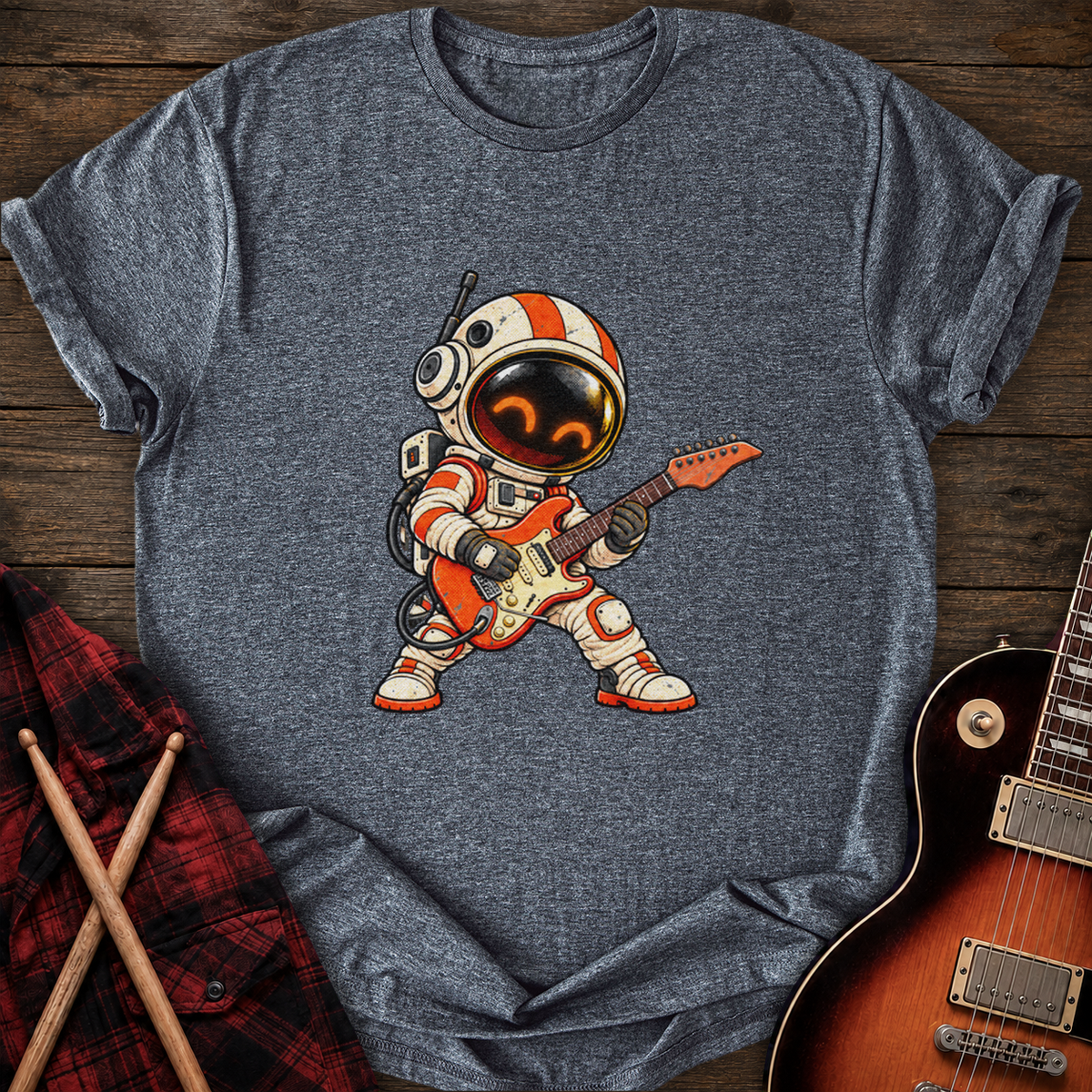 SOUNDOSE Alien Astronaut Guitarist T-Shirt — Dark Heather t-shirt
