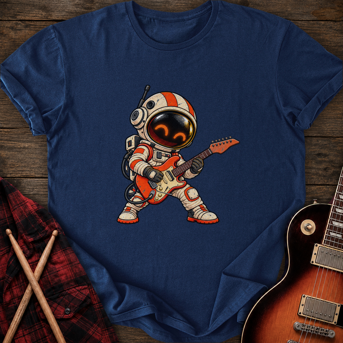 SOUNDOSE Alien Astronaut Guitarist T-Shirt — Navy t-shirt