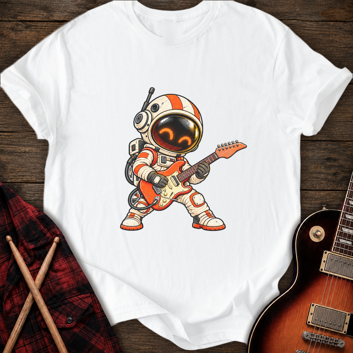 SOUNDOSE Alien Astronaut Guitarist T-Shirt — White t-shirt