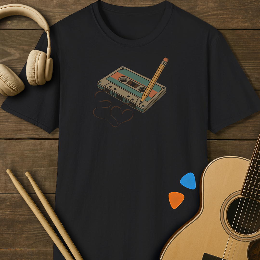 SOUNDOSE Cassette Heart T-Shirt — Black t-shirt
