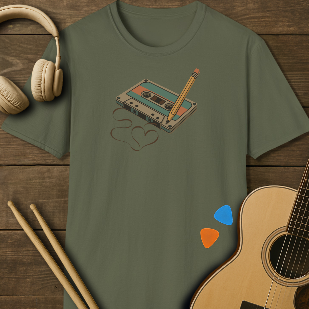 SOUNDOSE Cassette Heart T-Shirt — Military Green t-shirt