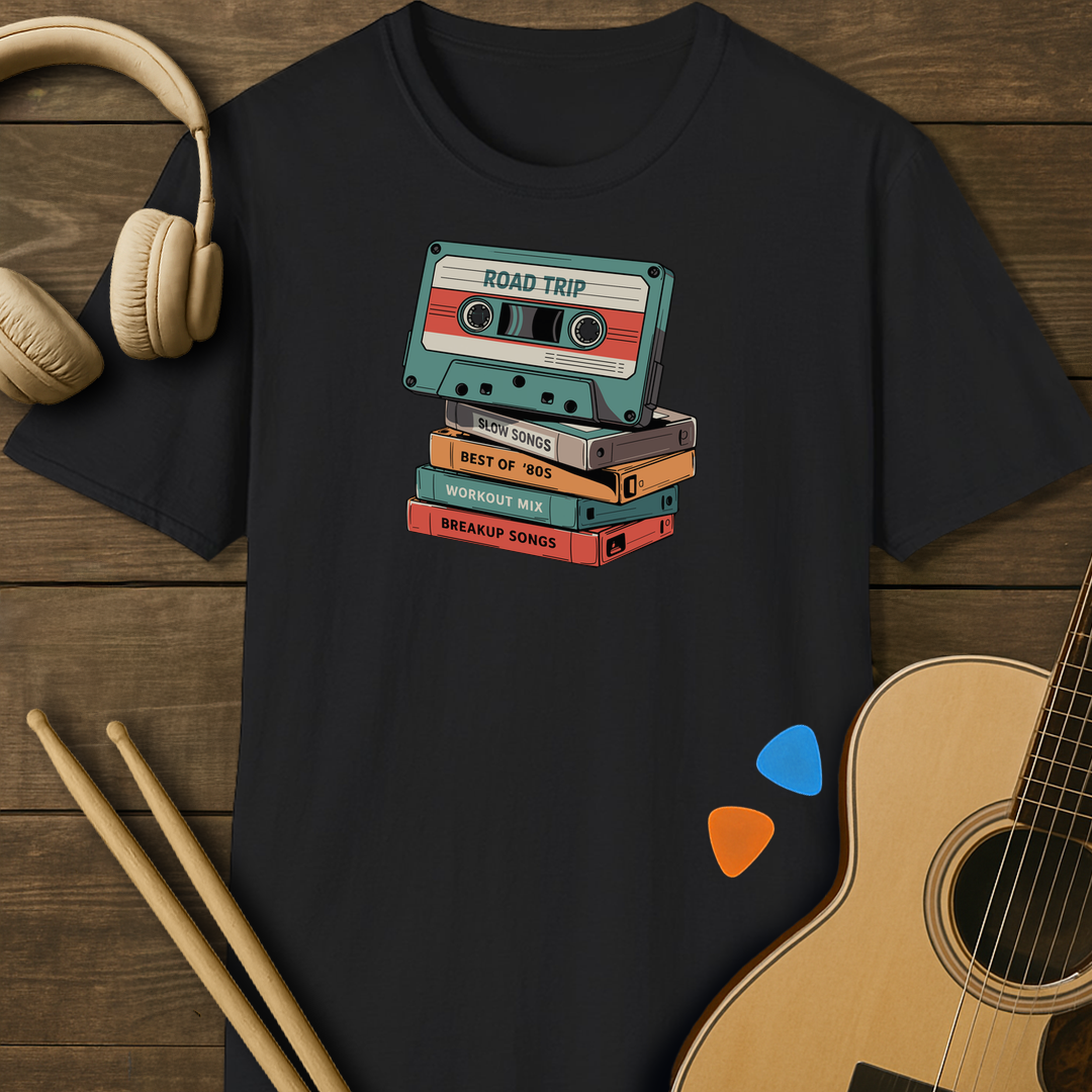 SOUNDOSE Cassette Stack T-Shirt — Black t-shirt